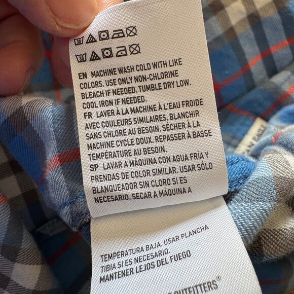American Eagle Mens Shirt L Seriously Soft Blue Plaid Long Sleeve Button-Up - Picture 5 of 7